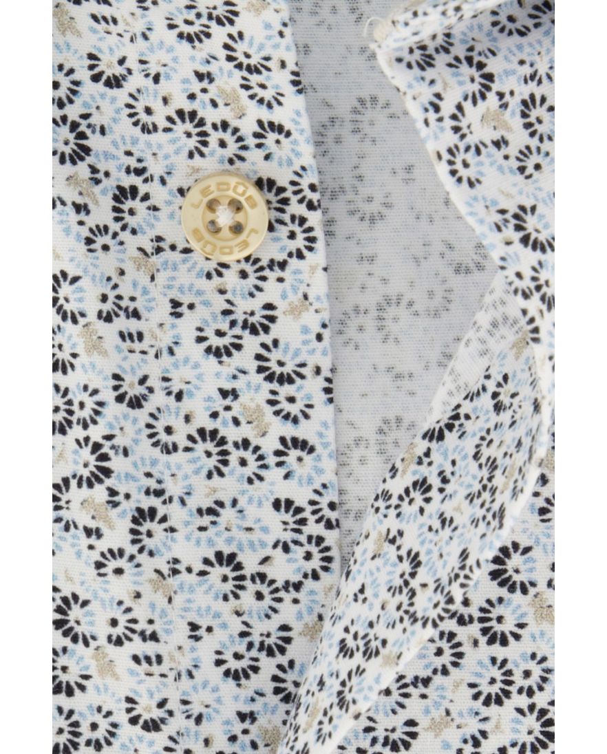 Ledub overhemd Modern Fit korte mouw blauw zwart geprint