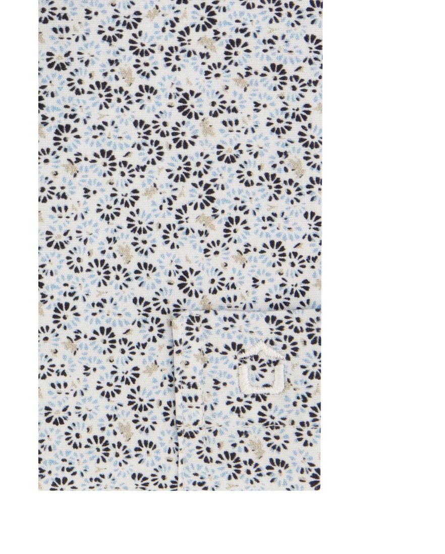 Ledub overhemd Modern Fit korte mouw blauw zwart geprint