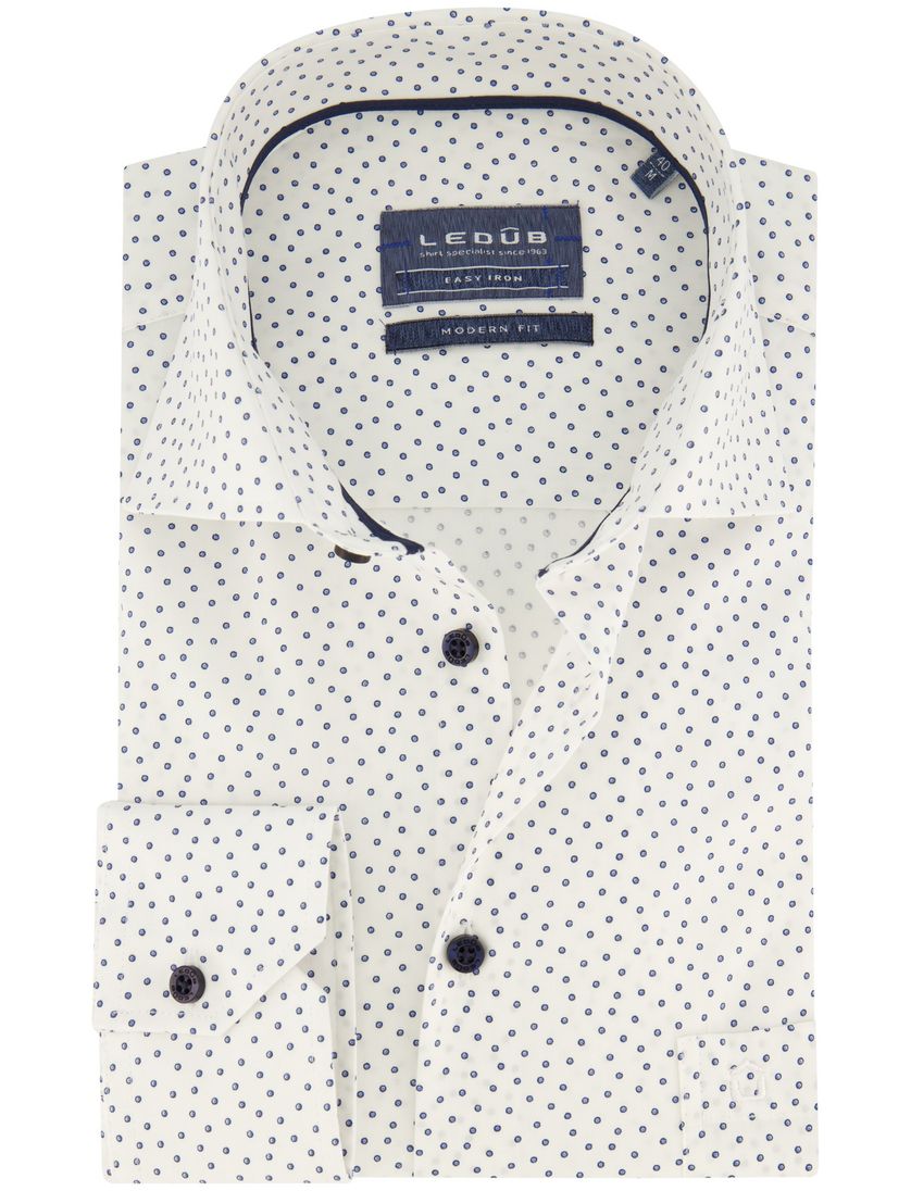 Katoenen Ledub overhemd mouwlengte 7 geprint wit