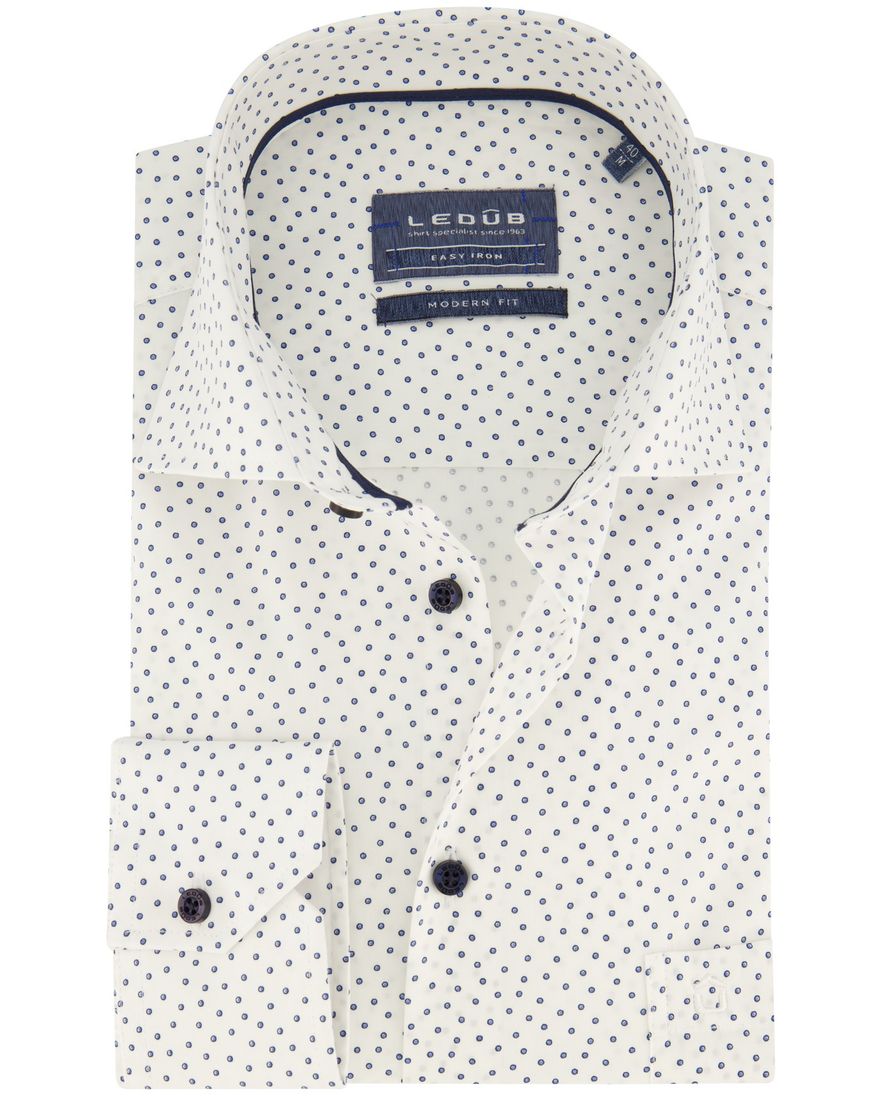 Ledub overhemd mouwlengte 7 wit geprint normale fit