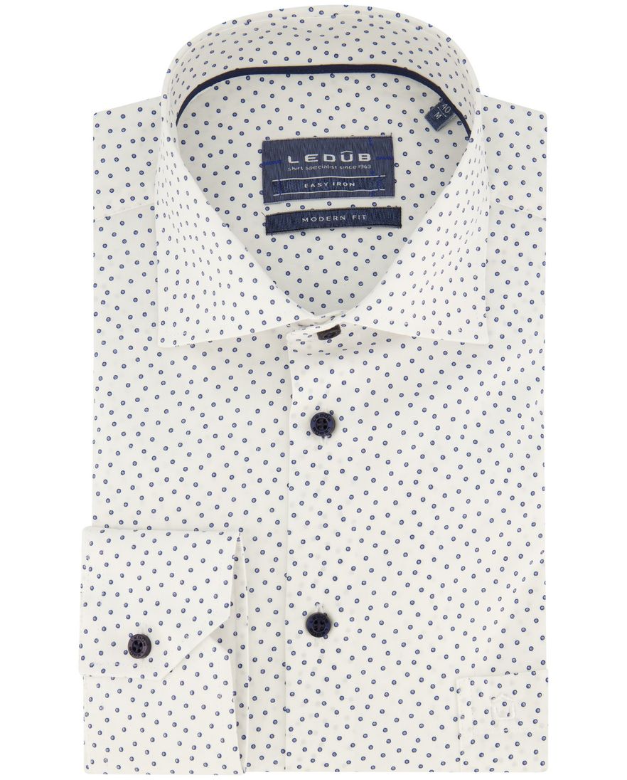 Ledub overhemd mouwlengte 7 wit geprint normale fit