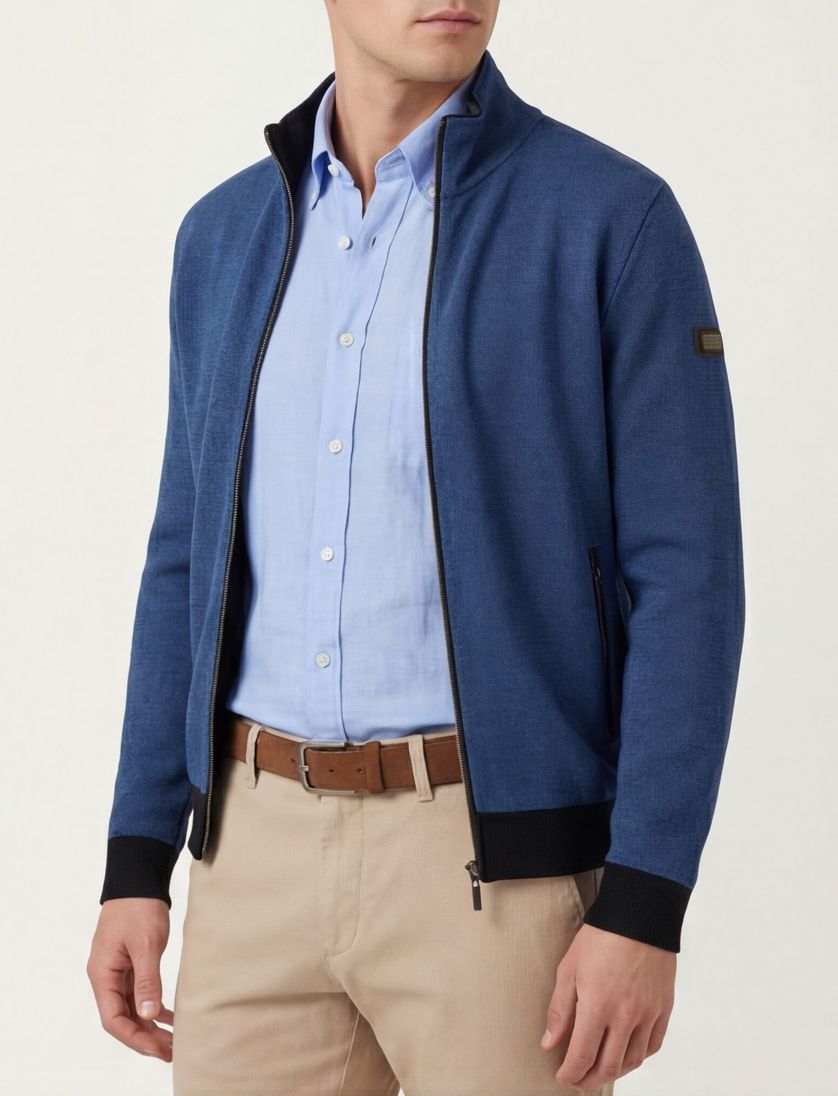 katoenen vest Baileys blauw print normale fit met rits