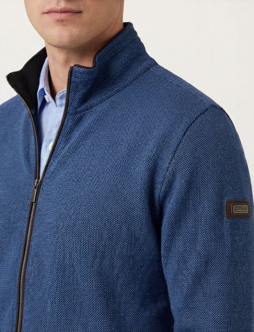 katoenen vest Baileys blauw print normale fit met rits