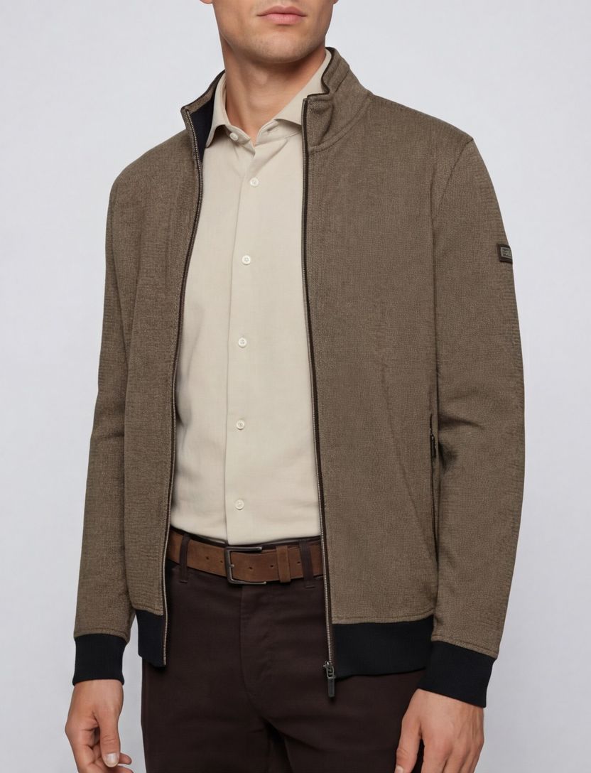 katoenen vest Baileys hoge hals bruin geprint normale fit katoen