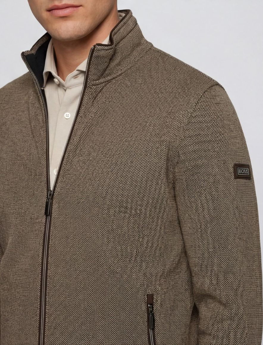 Katoenen Baileys vest bruin geprint normale fit met rits hoge hals