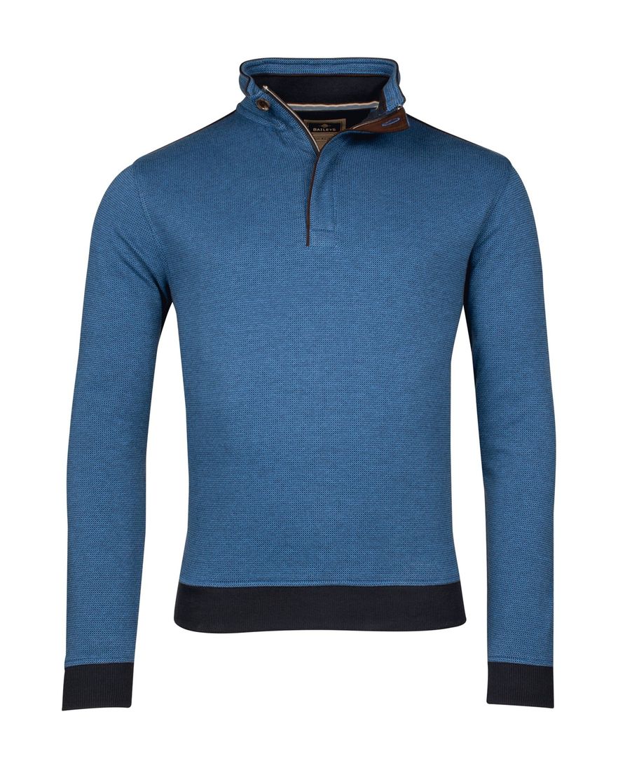 Baileys half zip trui blauw effen katoen normale fit