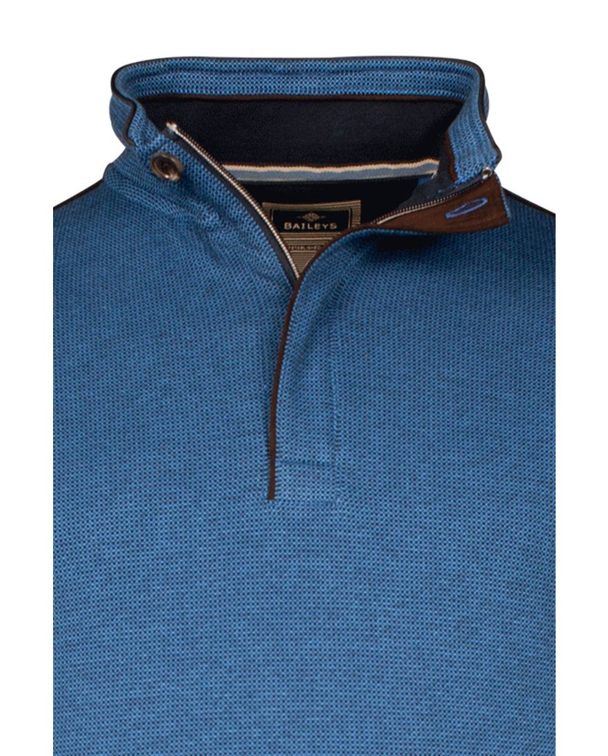 Baileys half zip trui blauw effen katoen normale fit