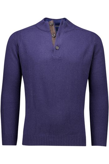 Baileys trui Baileys effen donkerblauw halfzip knopen normale fit