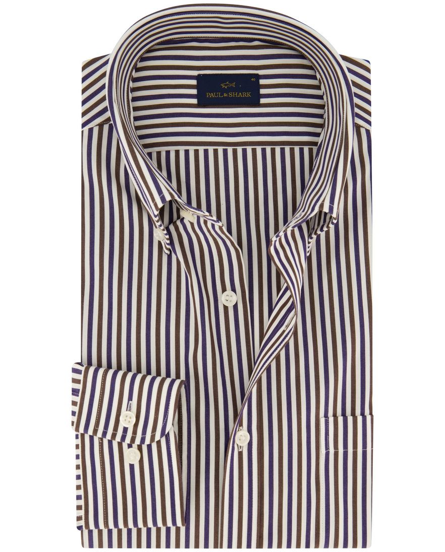 Paul & Shark overhemd bruin blauw gestreept
