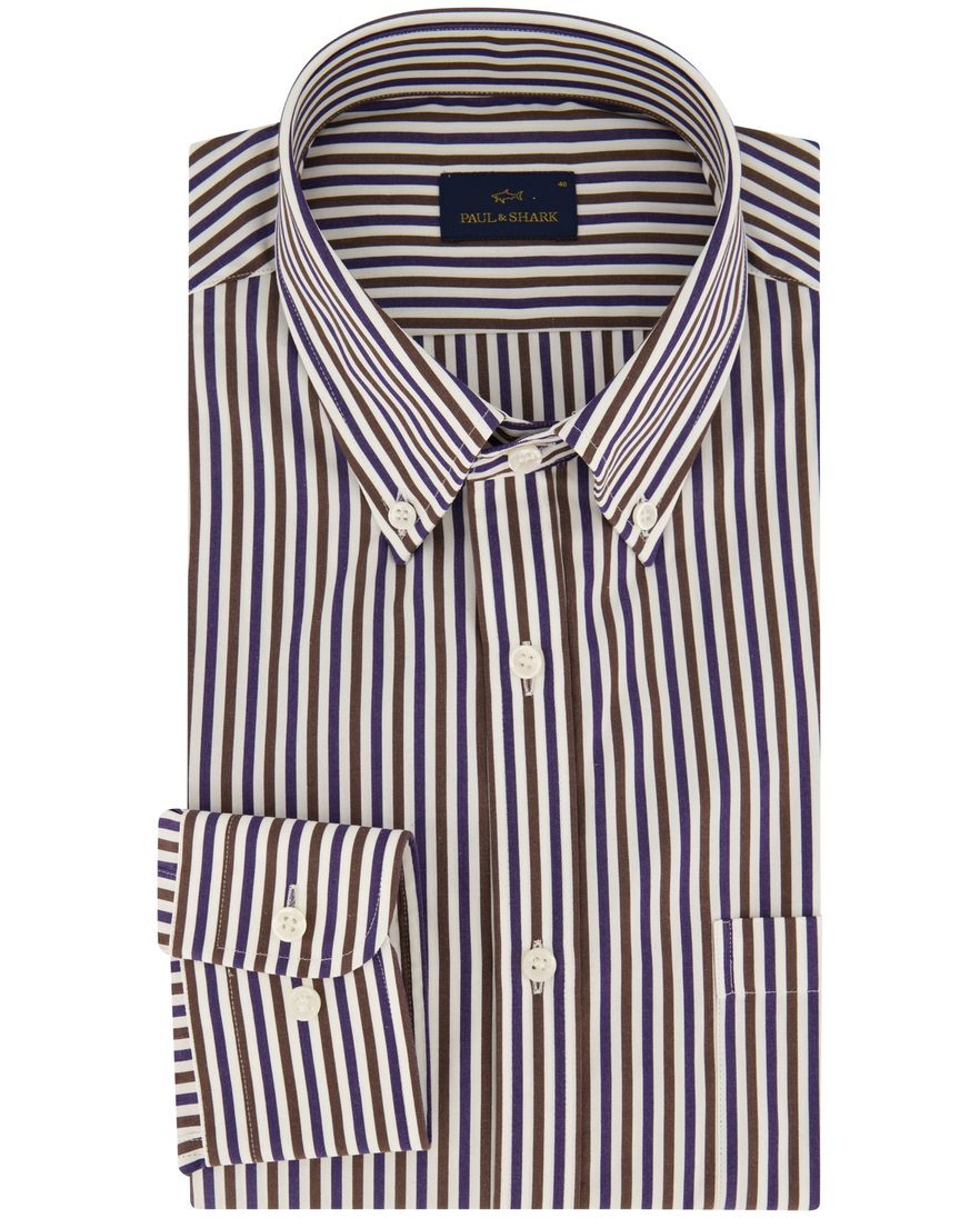 Paul & Shark overhemd bruin blauw gestreept