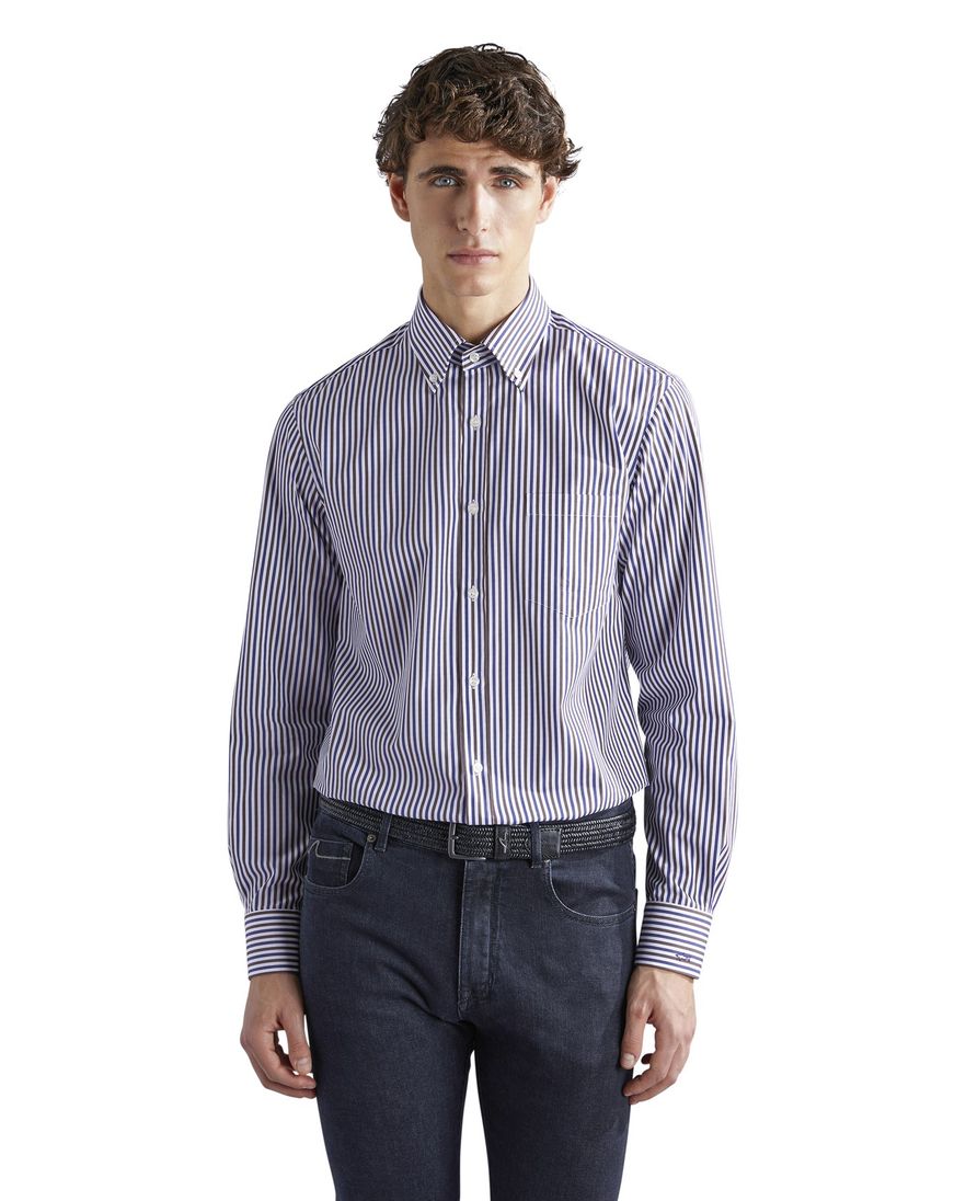 Paul & Shark overhemd bruin blauw gestreept