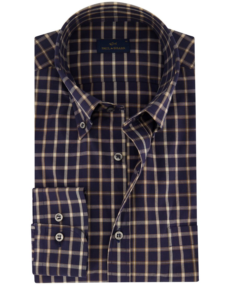 Paul & Shark overhemd donkerblauw geruit