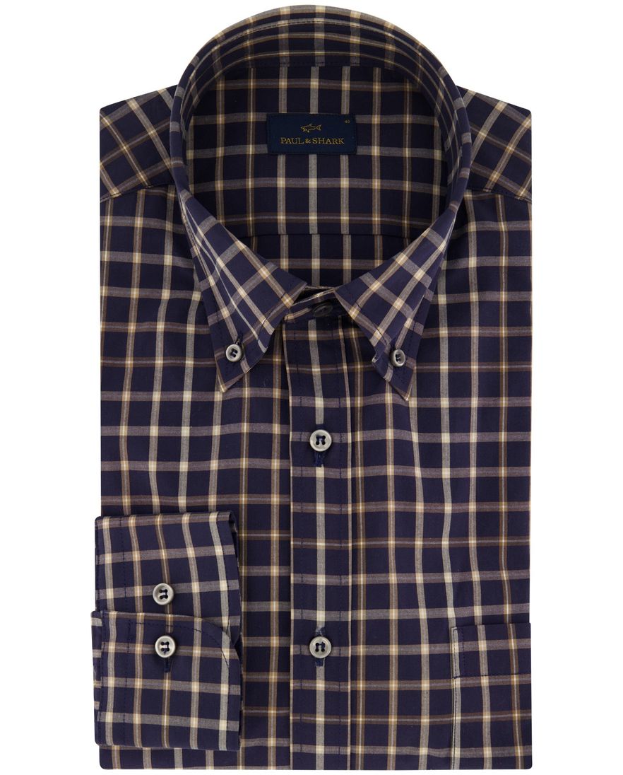 Paul & Shark overhemd donkerblauw geruit