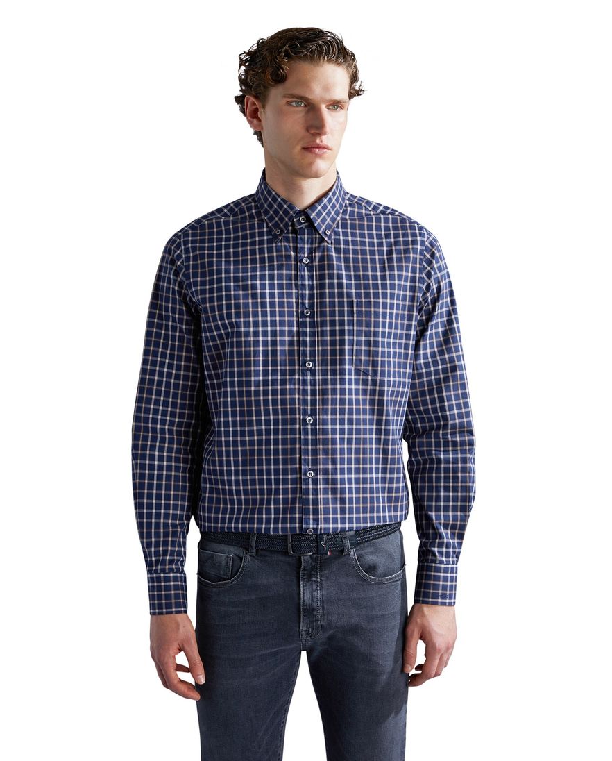 Paul & Shark overhemd donkerblauw geruit