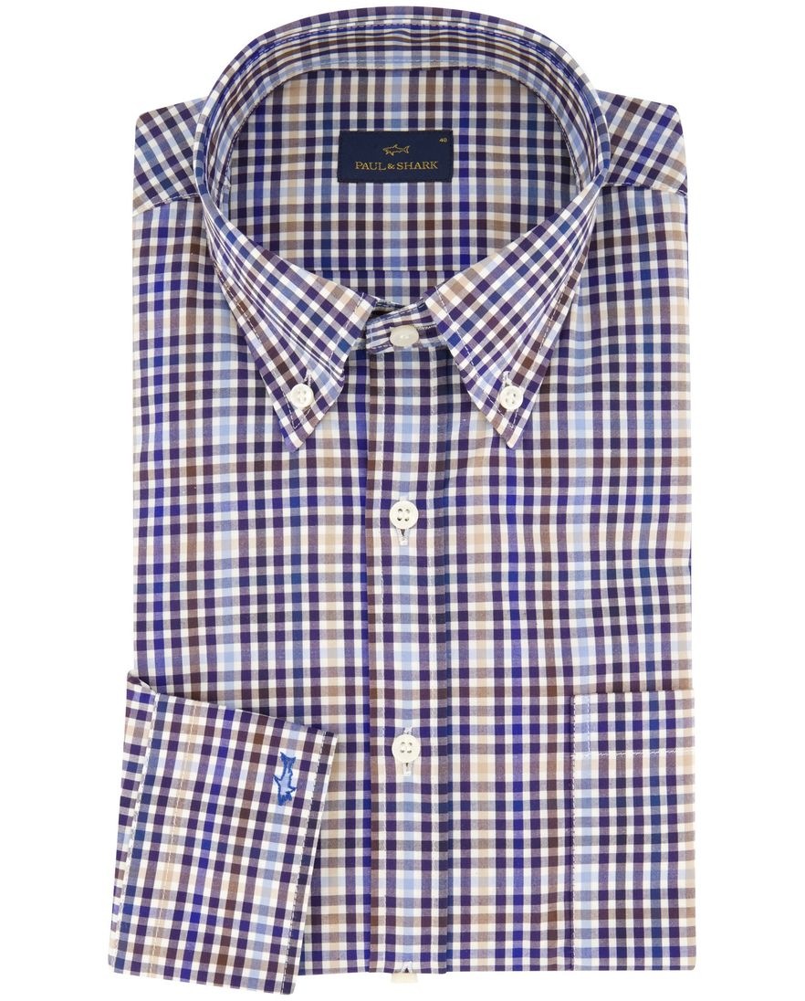 Paul & Shark overhemd katoen donkerblauw geruit