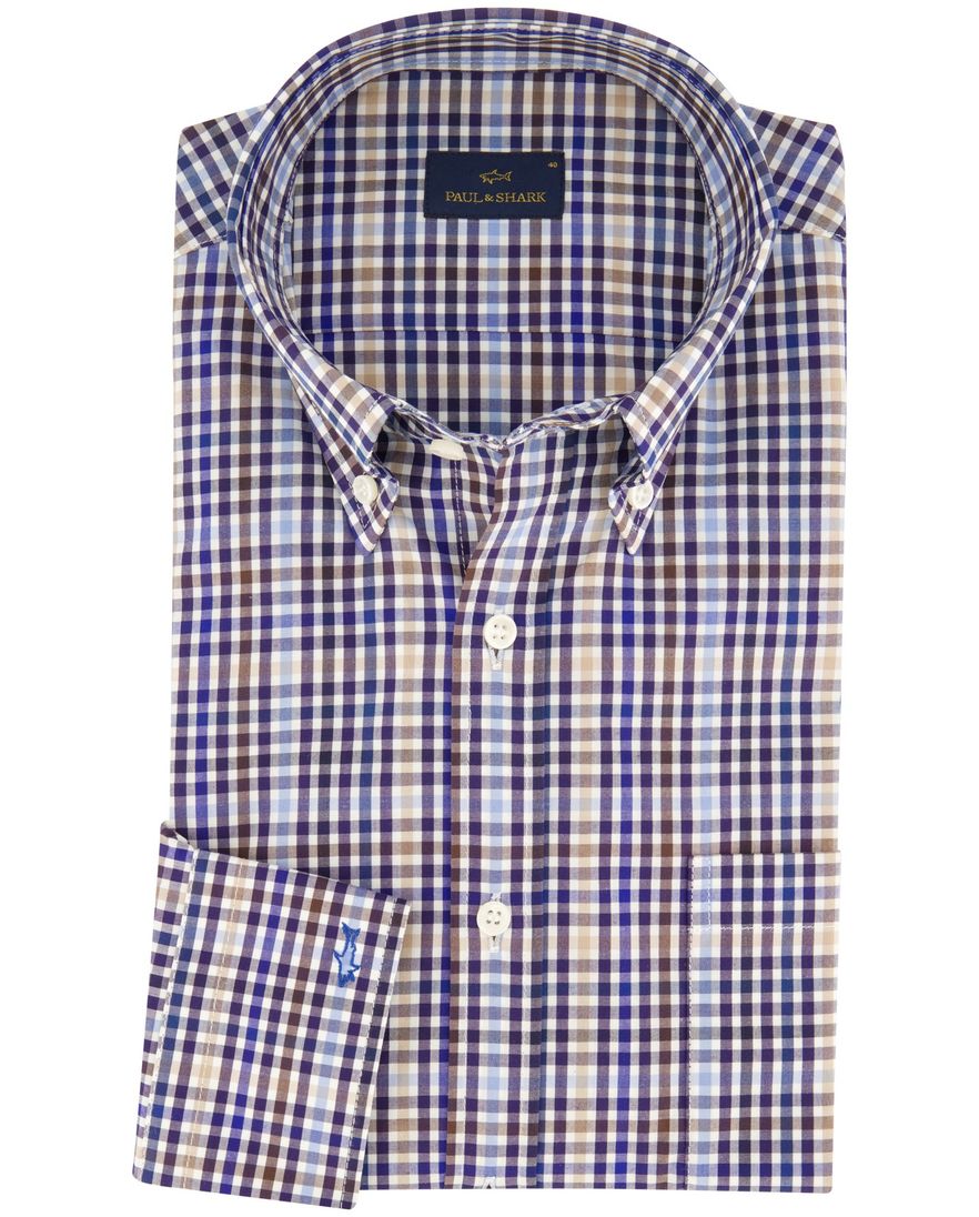Paul & Shark overhemd katoen donkerblauw geruit