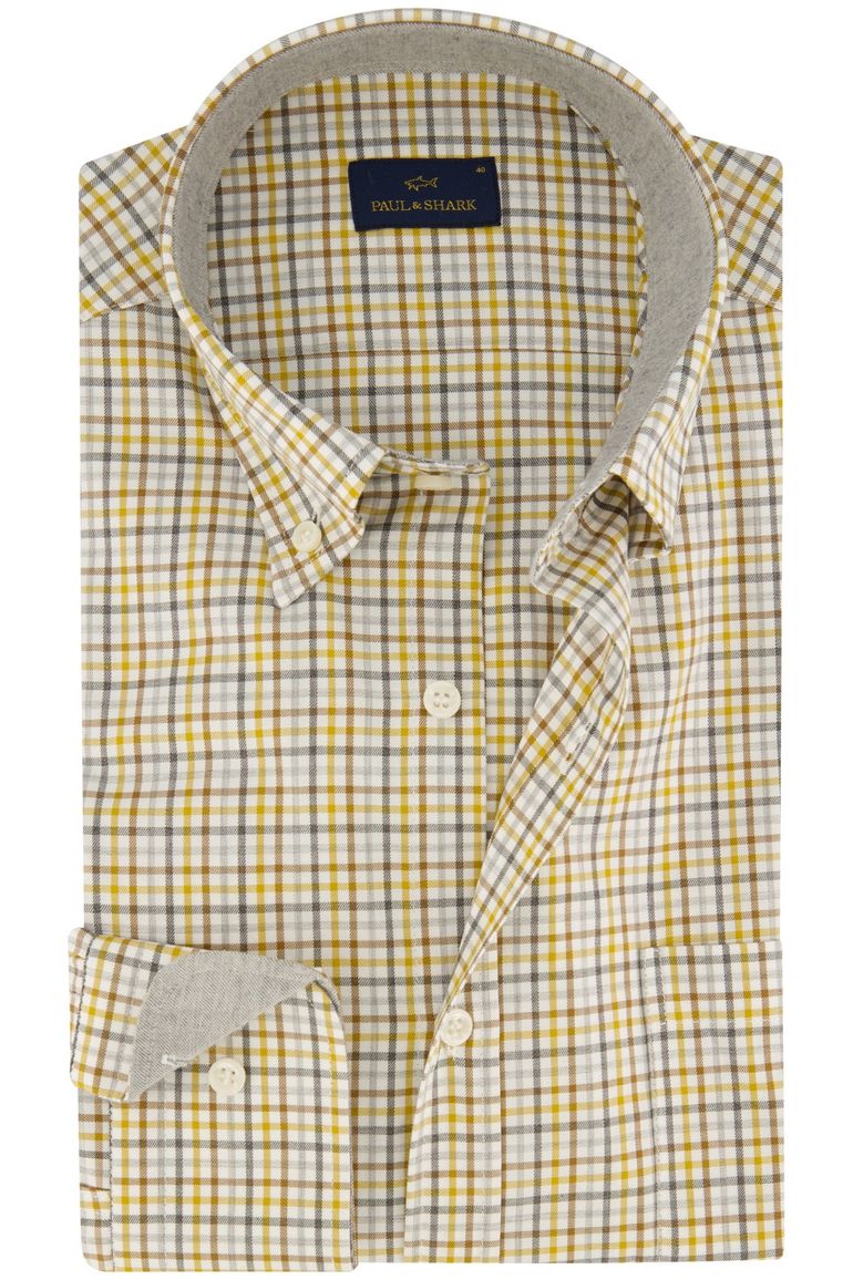 Paul & Shark overhemd geel geruit katoen