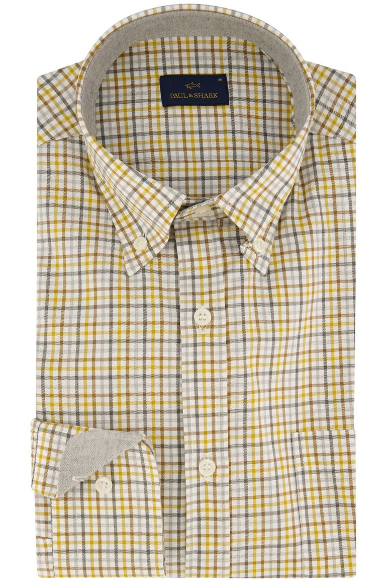 Paul & Shark overhemd geel geruit katoen