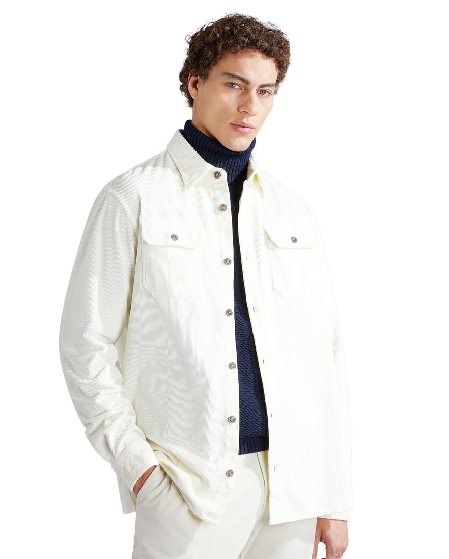 Paul & Shark overshirt creme effen dubbele borstzak
