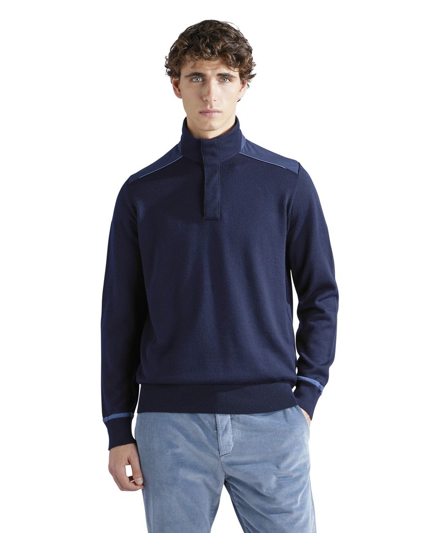 Paul & Shark trui effen donkerblauw virginwol