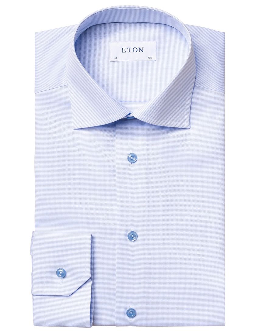 Katoenen Eton overhemd lichtblauw gestreept slim fit
