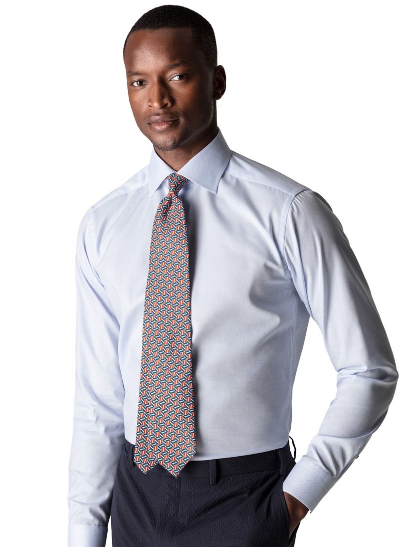 Katoenen Eton overhemd lichtblauw gestreept slim fit