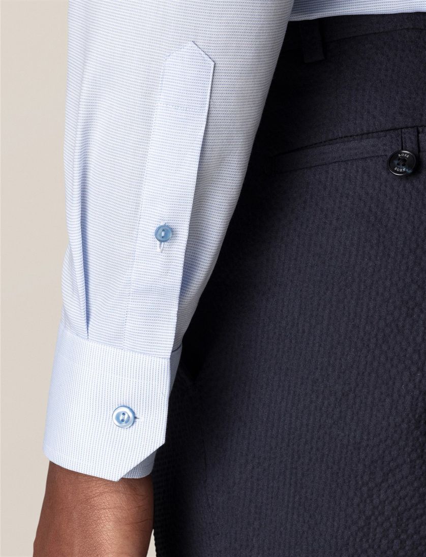 Katoenen Eton overhemd lichtblauw gestreept slim fit