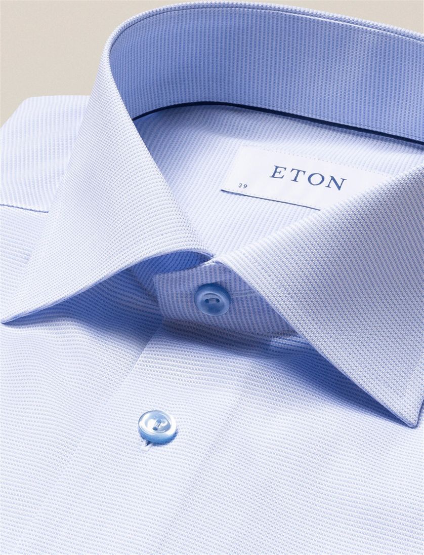 Katoenen Eton overhemd lichtblauw gestreept slim fit