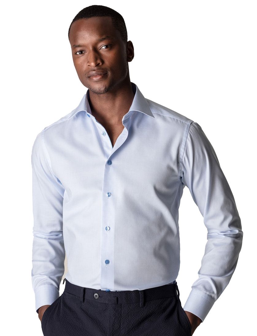 Katoenen Eton overhemd lichtblauw gestreept slim fit