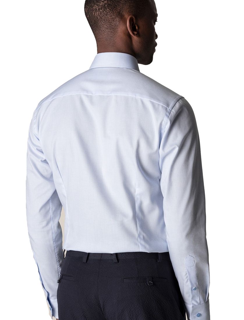 Katoenen Eton overhemd lichtblauw gestreept slim fit