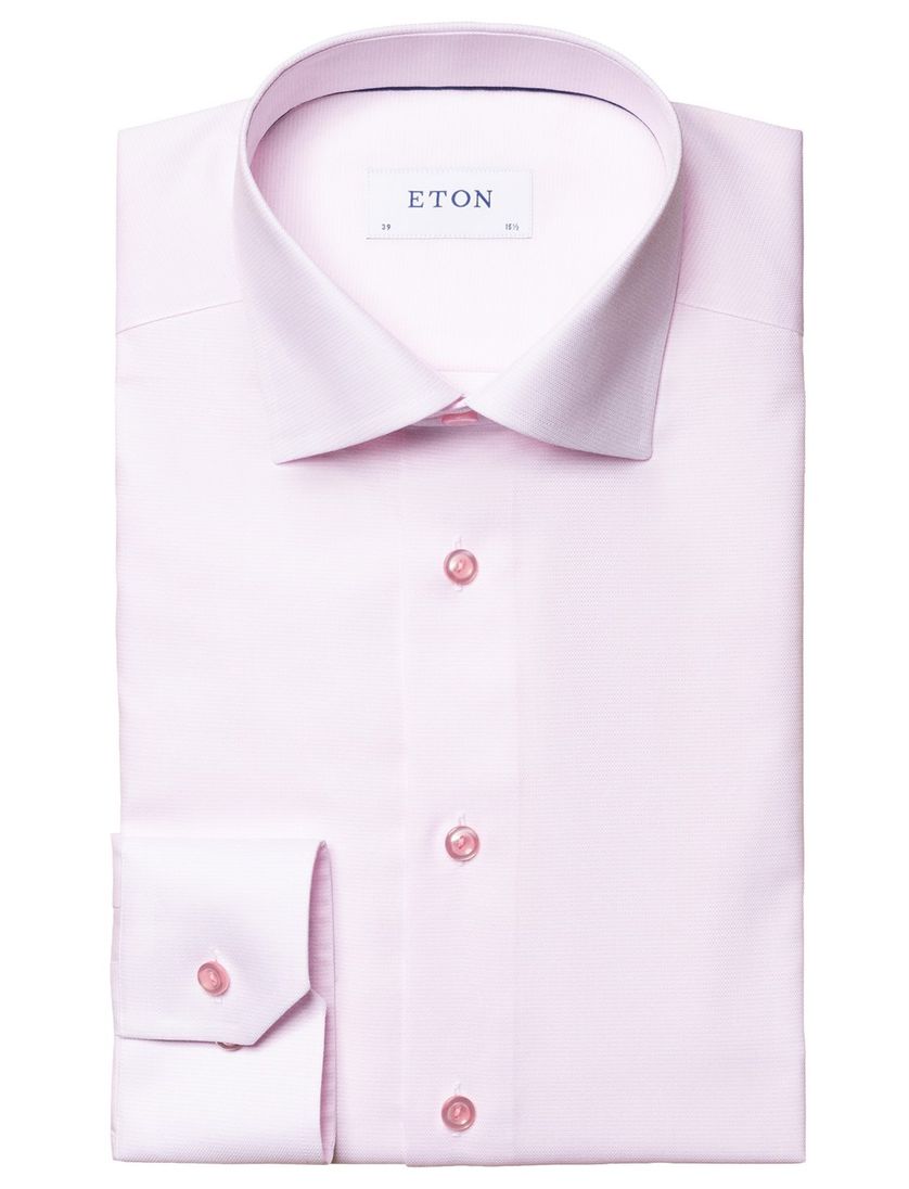 Katoenen Eton overhemd effen roze slim fit