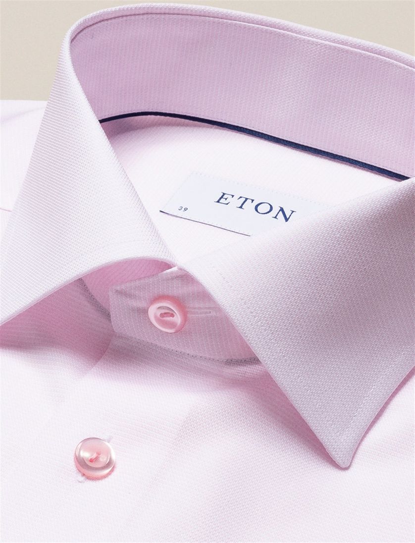 Katoenen Eton overhemd effen roze slim fit