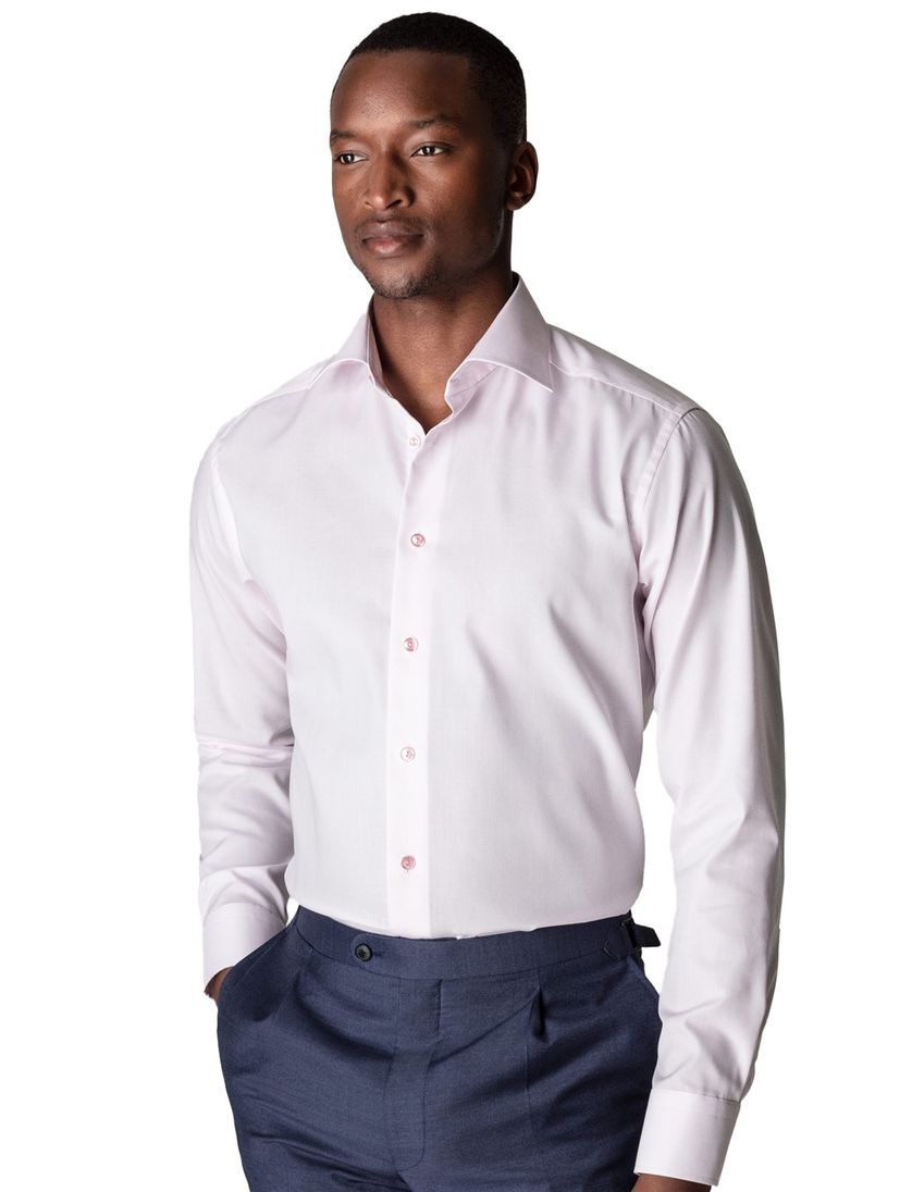 Katoenen Eton overhemd effen roze slim fit