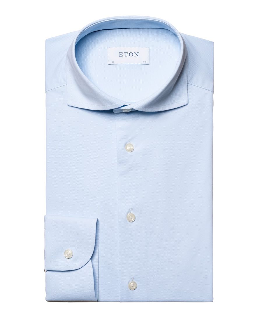 Four-Way Stretch Eton overhemd contemporary fit lichtblauw
