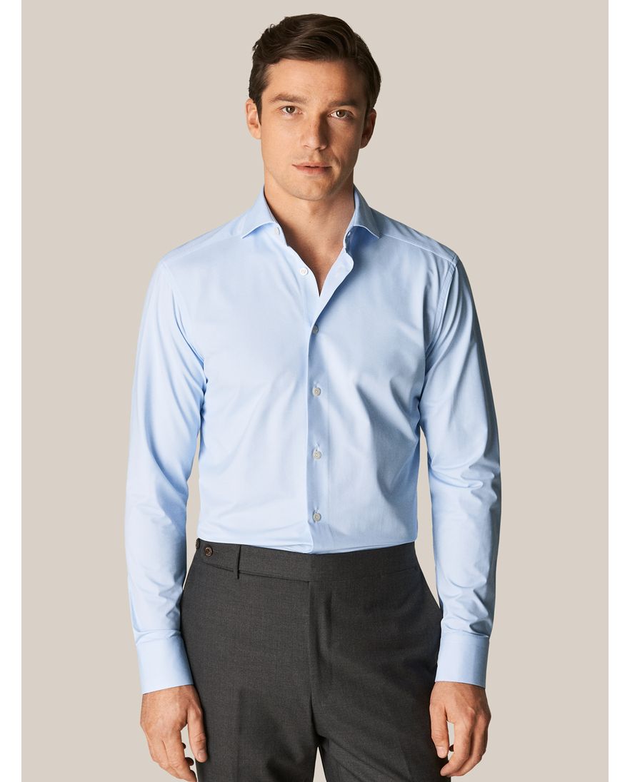 Four-Way Stretch Eton overhemd contemporary fit lichtblauw