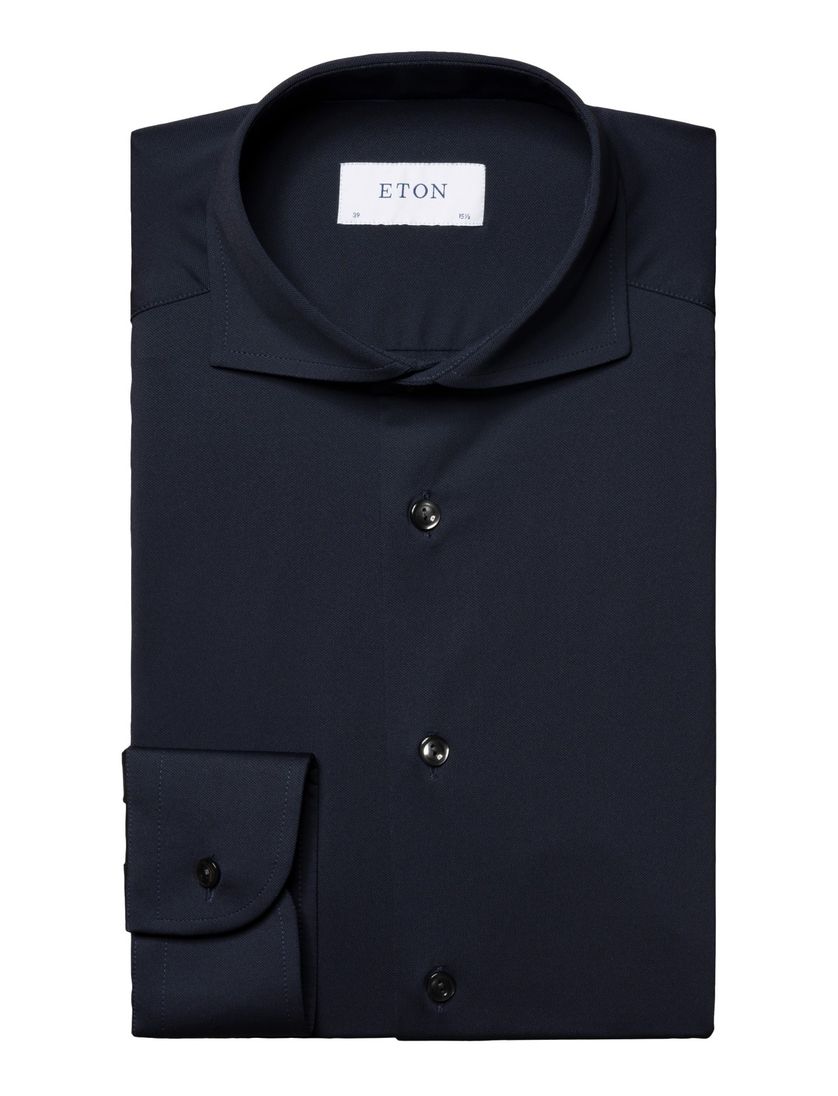 Navy Eton overhemd contemporary fit Four-Way Stretch
