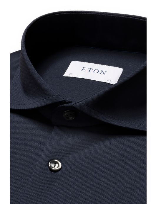 Eton overhemd donkerblauw effen Four-Way Stretch