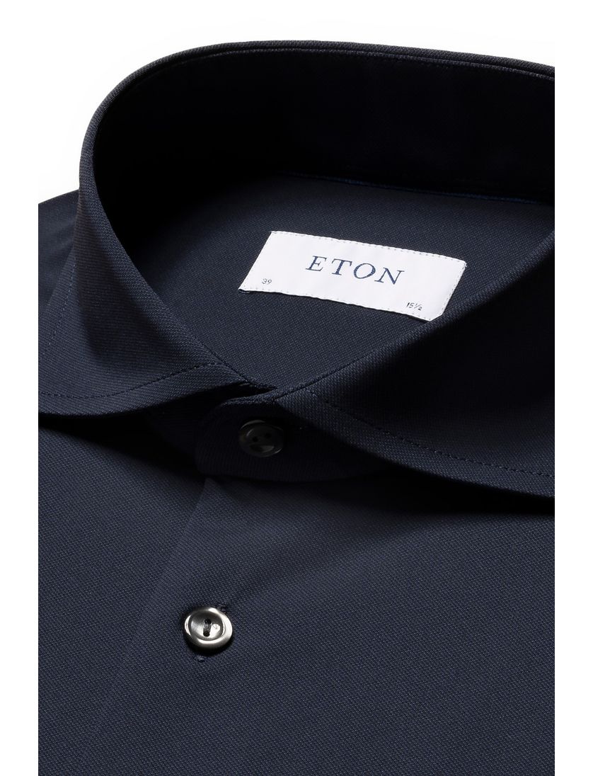 Navy Eton overhemd contemporary fit Four-Way Stretch