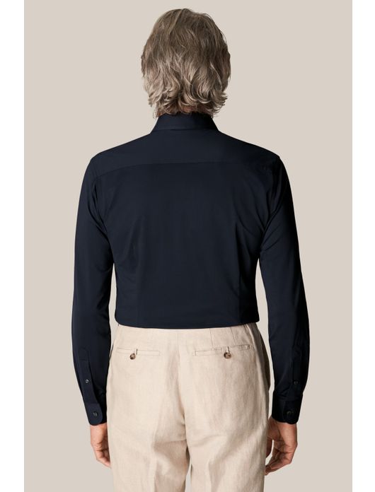 Eton overhemd donkerblauw effen Four-Way Stretch