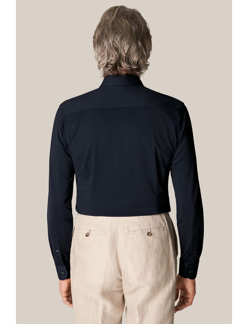 Navy Eton overhemd contemporary fit Four-Way Stretch