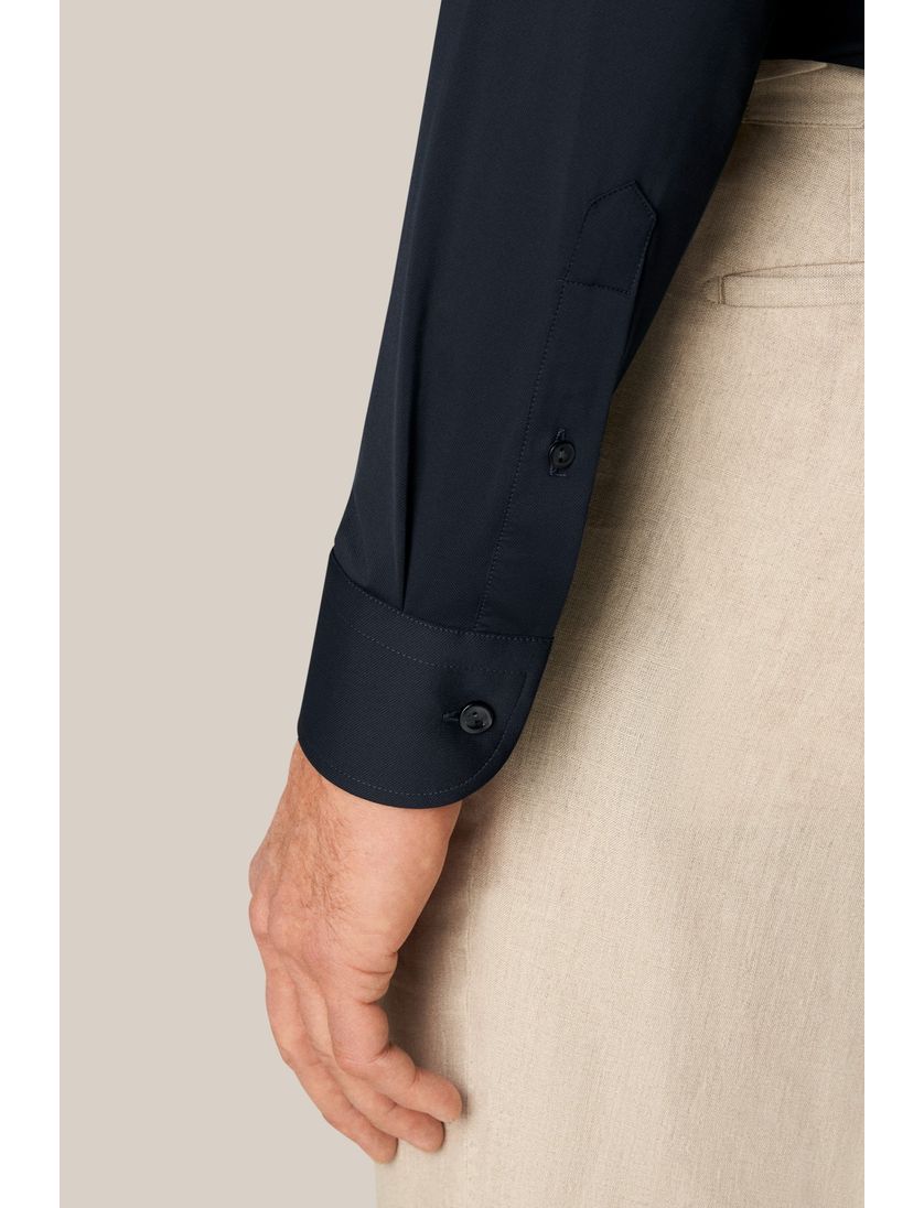 Navy Eton overhemd contemporary fit Four-Way Stretch