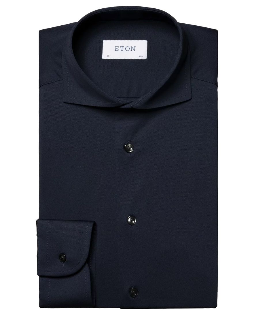 Eton slim fit overhemd donkerblauw Four-way stretch