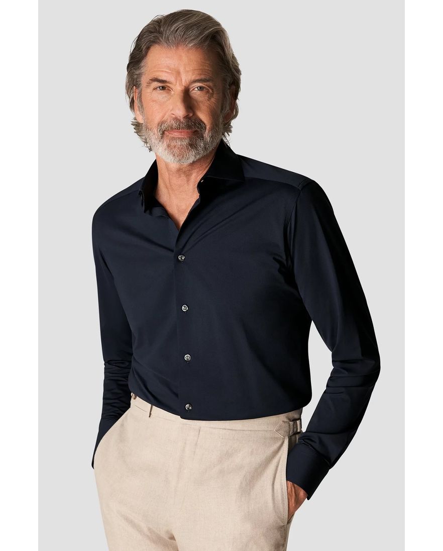 Eton slim fit overhemd donkerblauw Four-way stretch