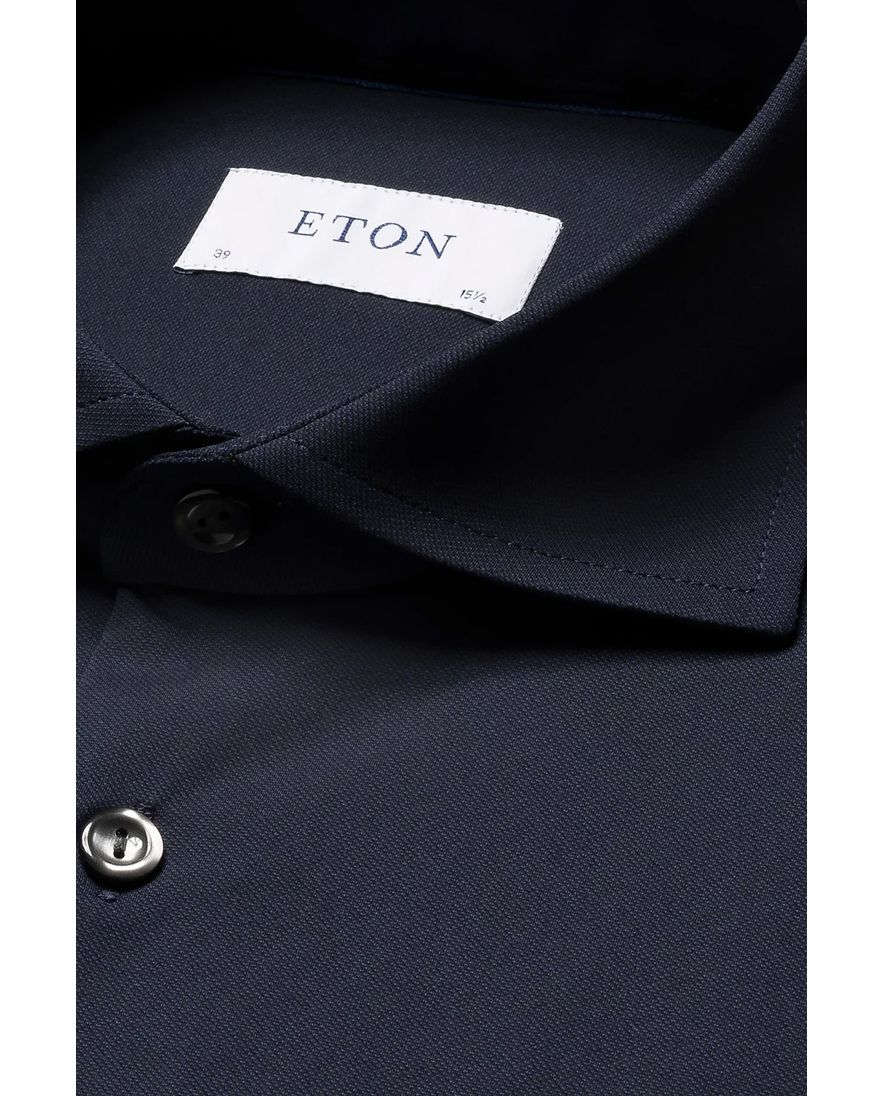 Eton slim fit overhemd donkerblauw Four-way stretch