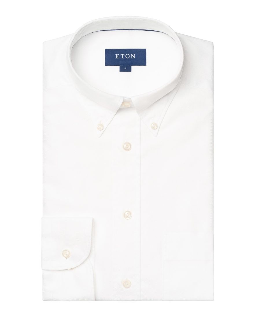 Eton overhemd effen wit slim fit button down katoen