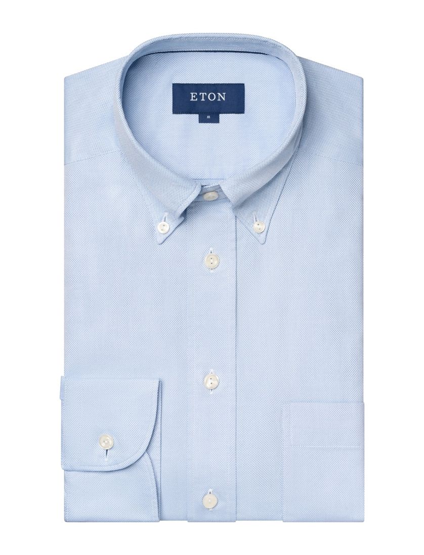 Eton overhemd effen lichtblauw button down slim fit katoen