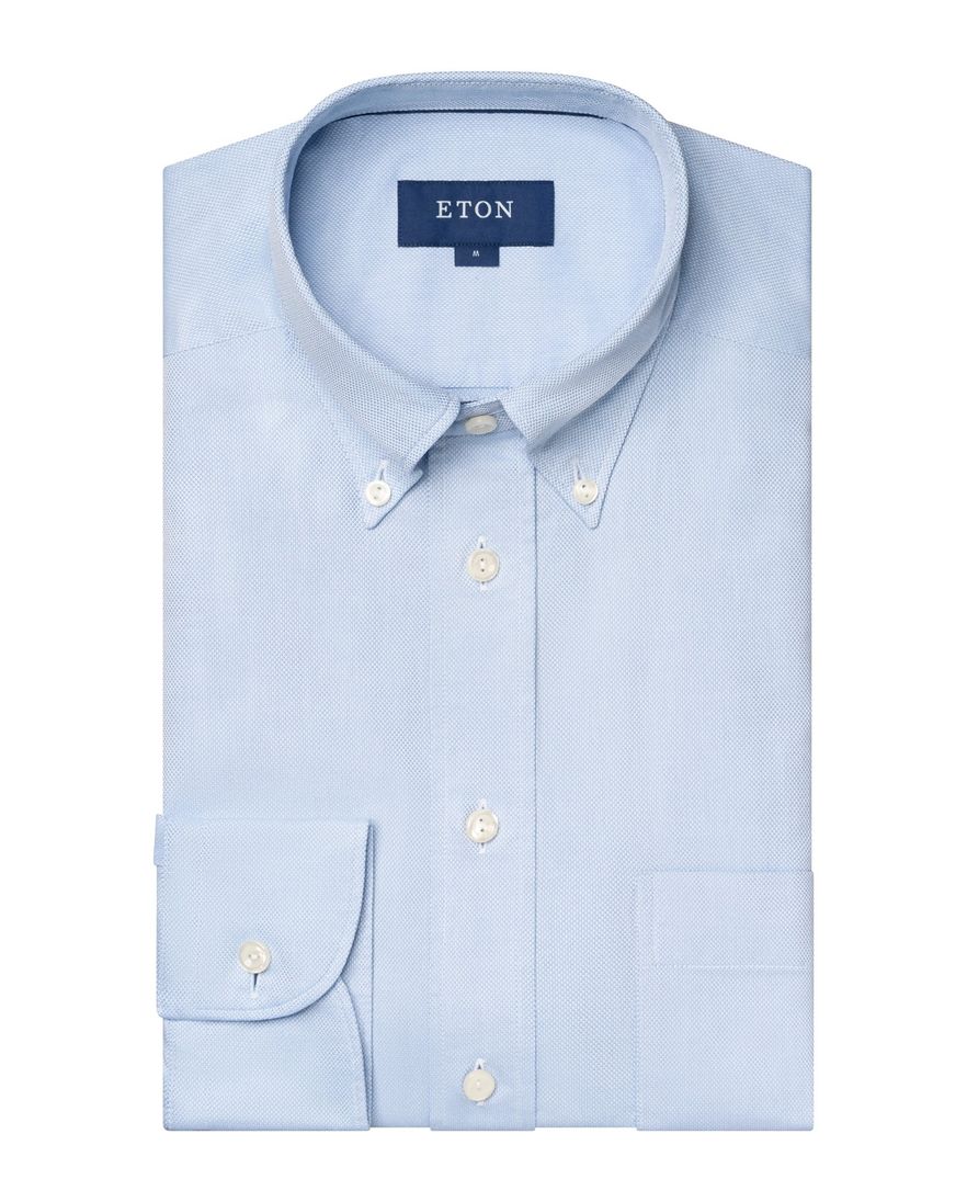 Eton overhemd effen lichtblauw button down slim fit