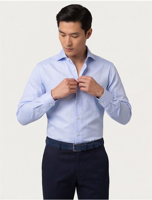 Lichtblauw overhemd Eton Slim Fit Textured Twill