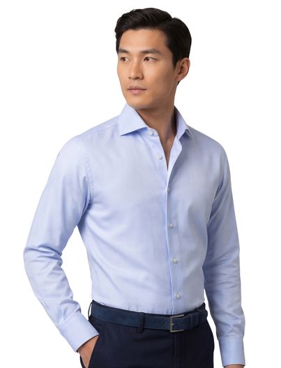 Eton Textured twill Eton overhemd slim fit lichtblauw katoen