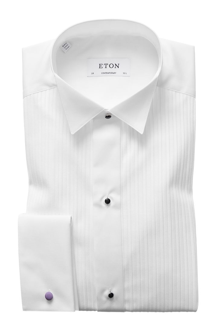 Katoenen structuur Eton overhemd wit smoking contemporary fit